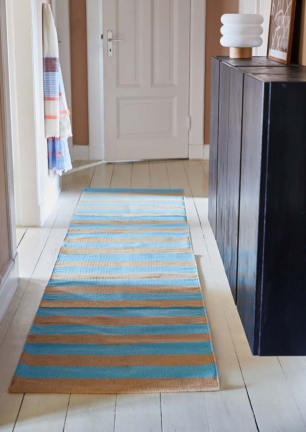 Baumwollteppich, SIESTA, recycelt, BEIGE/TURQUOISE, 60x90cm