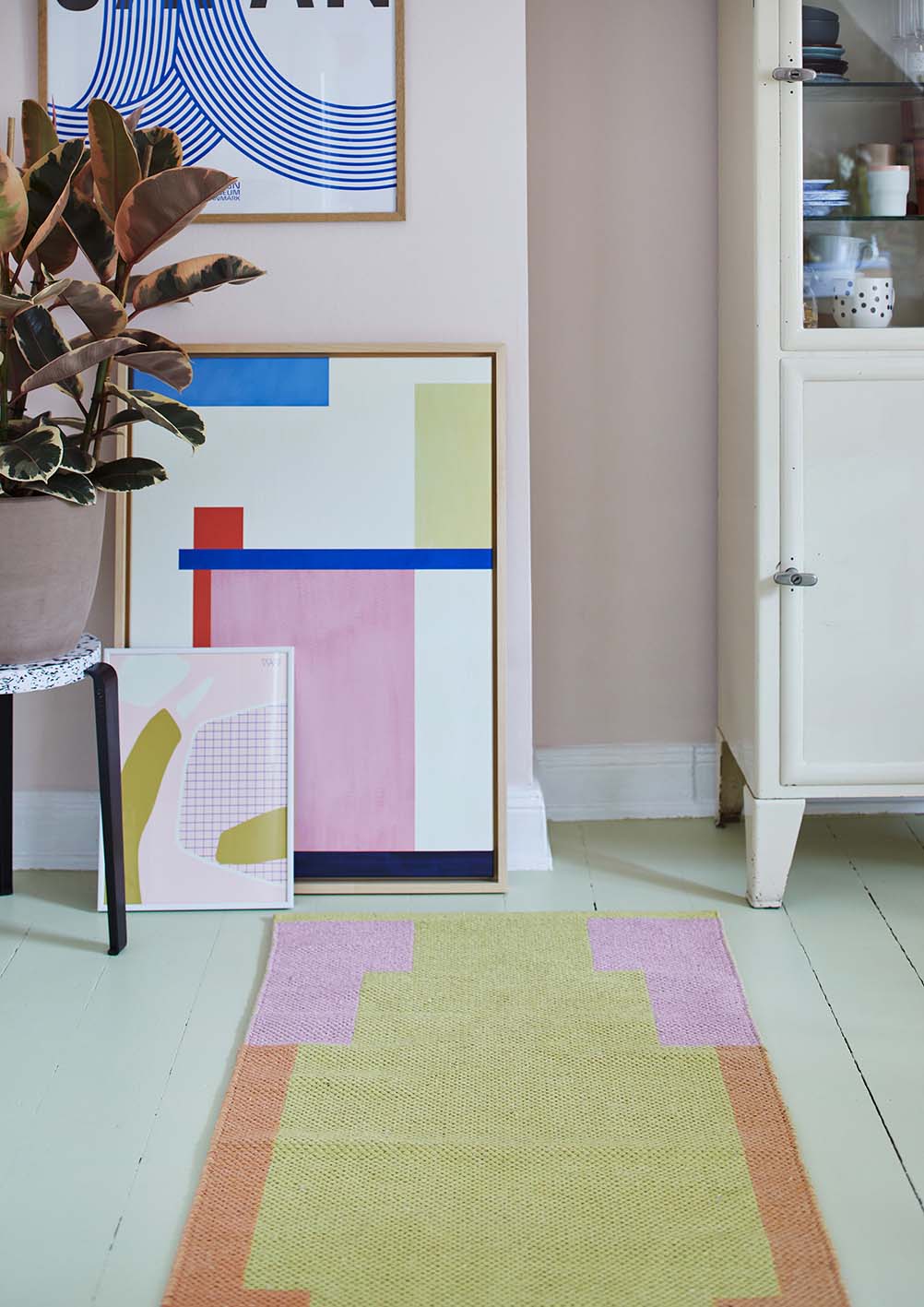 Baumwollteppich, HONEY, recycelt, PINK/LEMON/CORAL, 60x90cm
