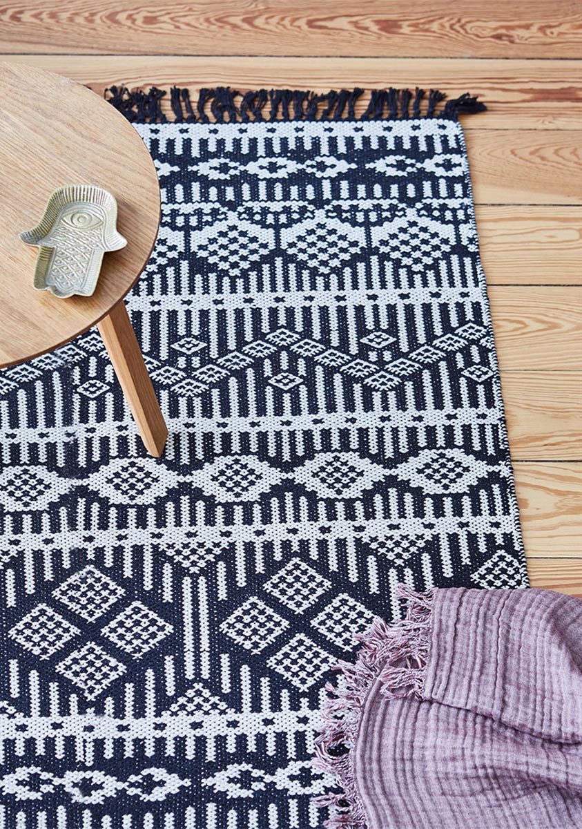 Baumwollteppich, PANAMA, recycelt, SCHWARZ/natur, 70x140cm*SALE