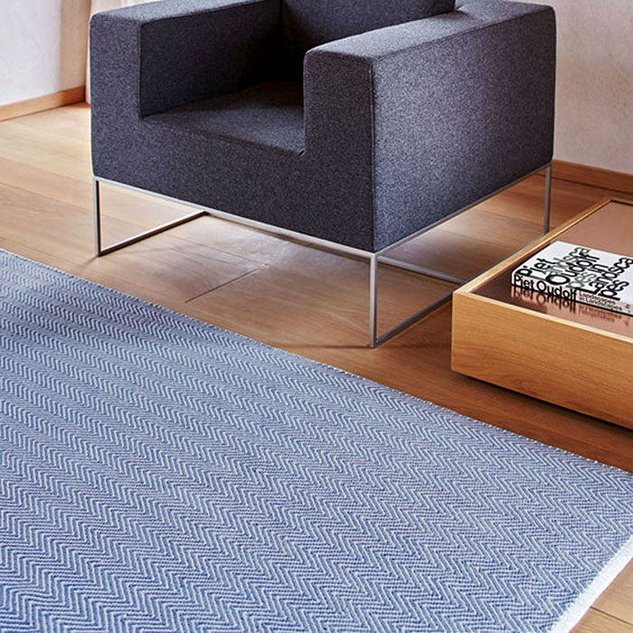 Baumwollteppich, ZIGZAG, recycelt, NAVY/natur, 70x250cm