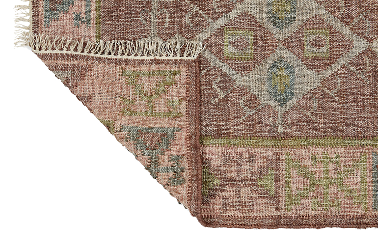 Jute Kelim, MUSCAT, cognac/grün/rosé, 90x120cm