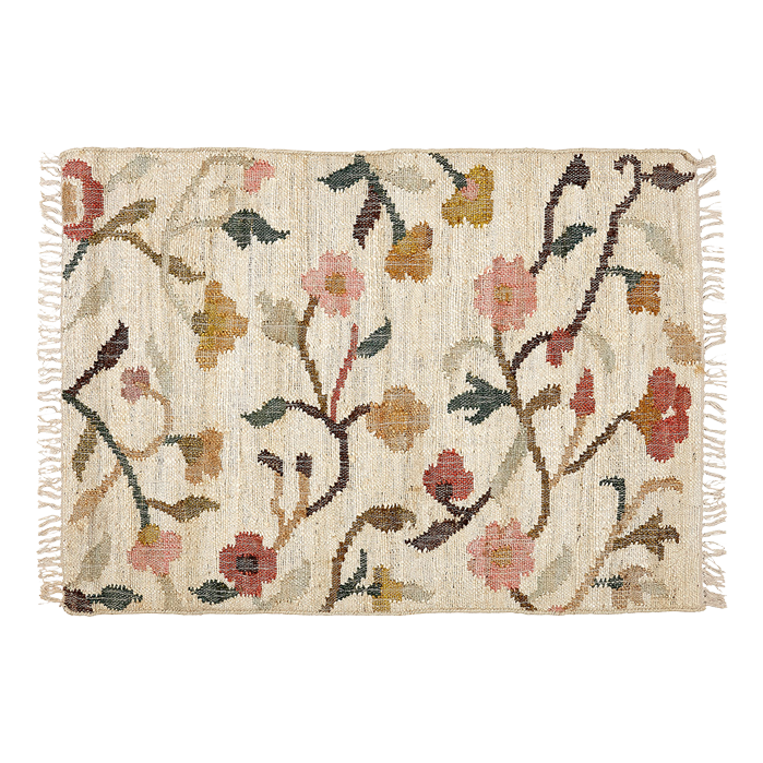 Jute Kelim, FLORA, natural/rose/pine, 90x120cm