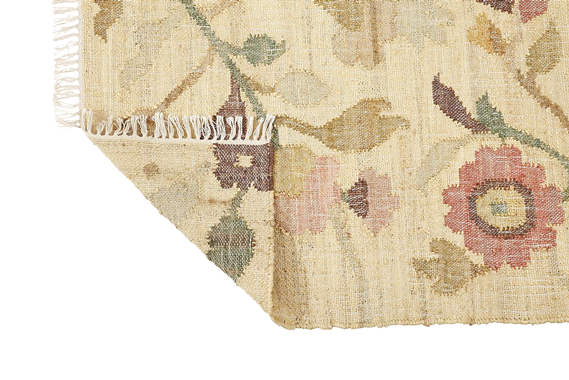 Jute Kelim, FLORA, natural/rose/pine, 90x120cm