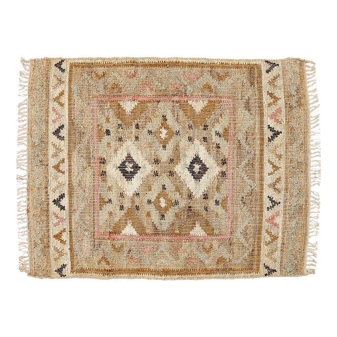 Jute Kelim, PROVENCE, natural/rose/buttercup, 90x120cm