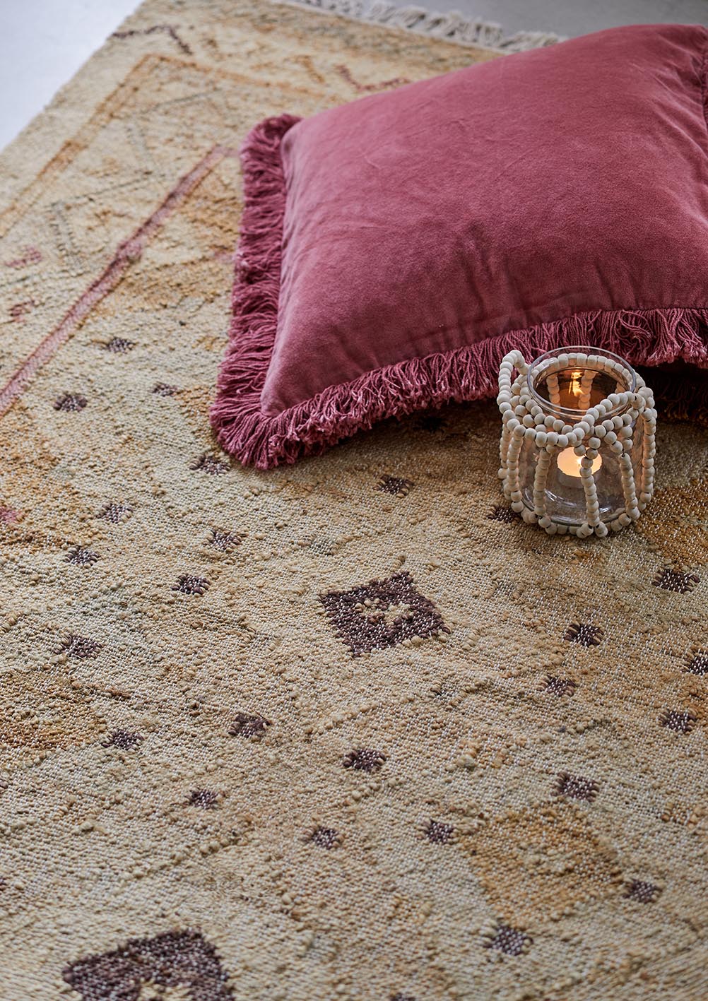 Jute Kelim, PROVENCE, natural/rose/buttercup, 90x120cm