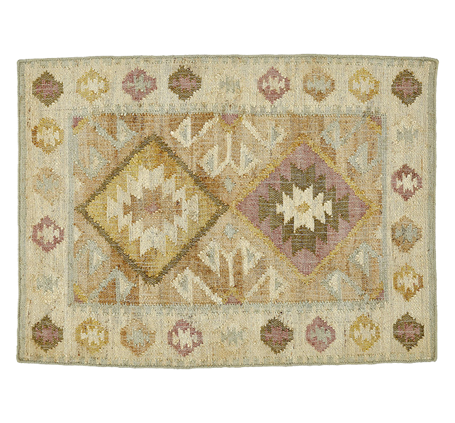 Jute Kelim, VALENCIA, beige, cream, moss, mustard, 90x120cm