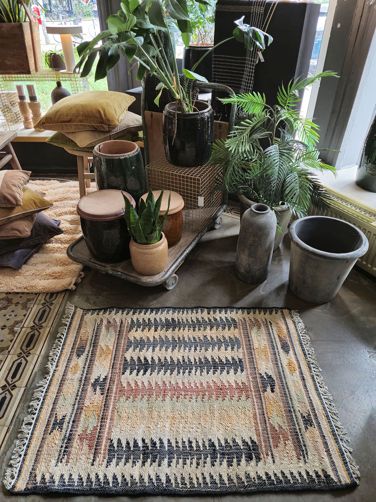 Jute Kelim, FIR, black, brown, beige, 90x120cm