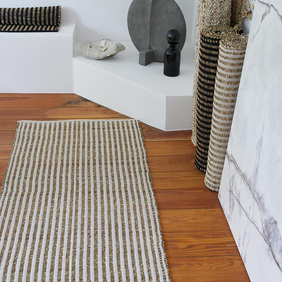 Seegrass Teppich, SAIGON, 70x140cm mit recycelter Baumwolle, schwarz