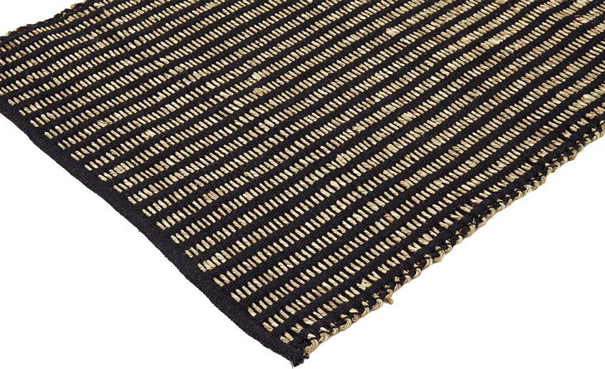 Seegrass Teppich, SAIGON, 70x140cm mit recycelter Baumwolle, schwarz