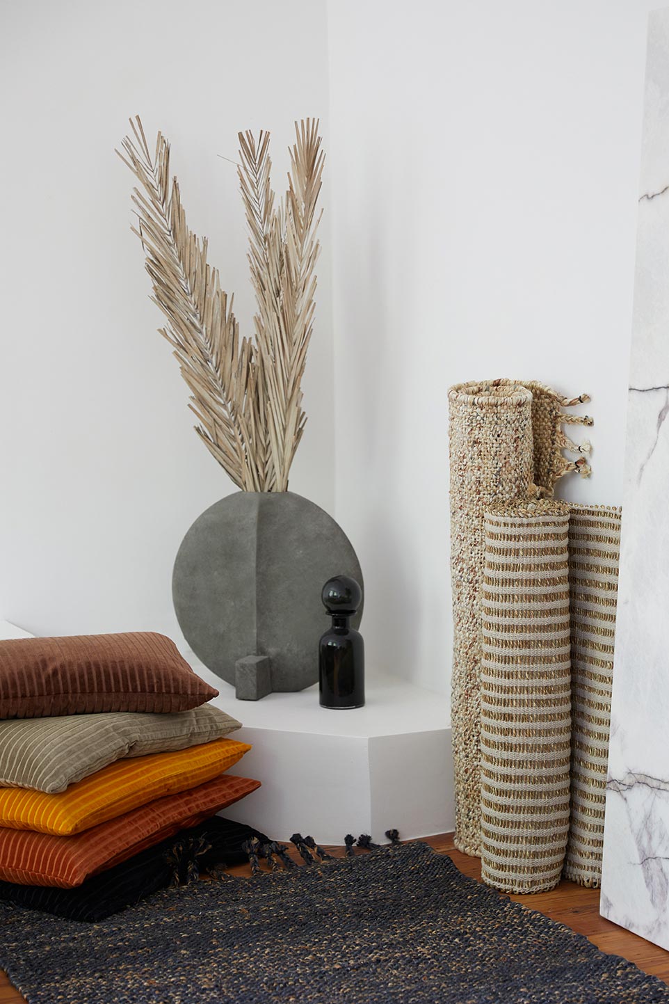 Seegrass Teppich, SAIGON, 70x140cm mit recycelter Baumwolle, schwarz