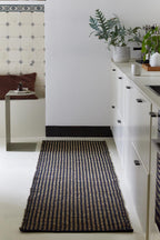 Seegrass Teppich, SAIGON, 70x140cm mit recycelter Baumwolle, schwarz
