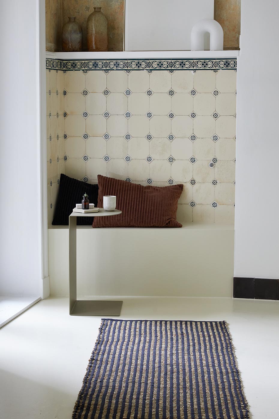 Seegrass Teppich, SAIGON, 70x140cm mit recycelter Baumwolle, schwarz