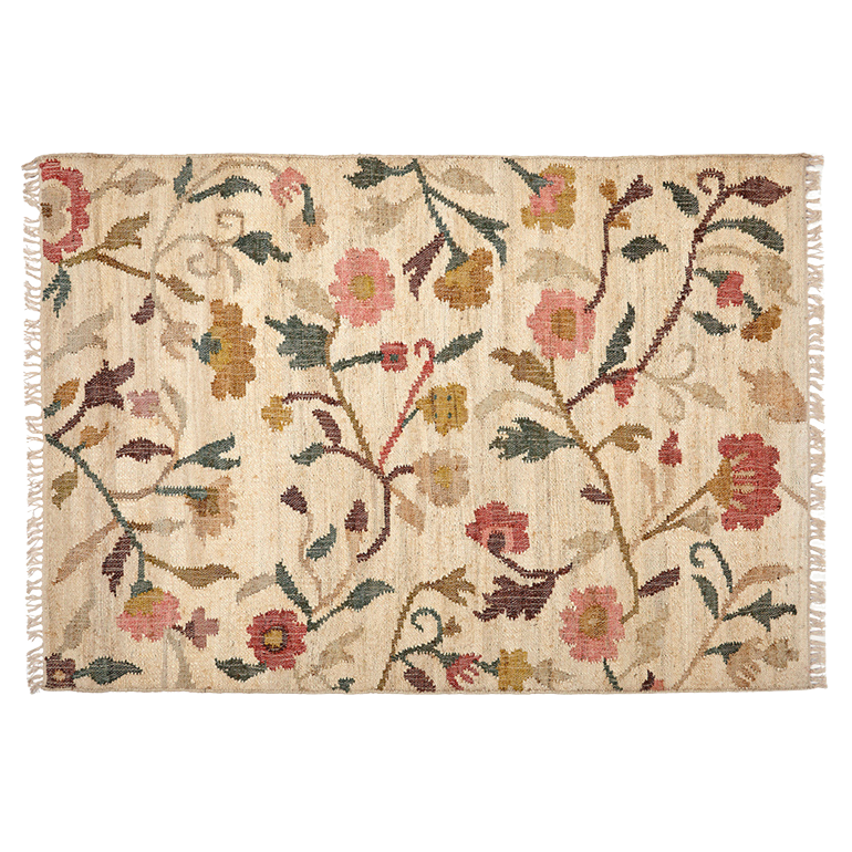 Jute Kelim, FLORA, natural/rose/pine, 140x200cm
