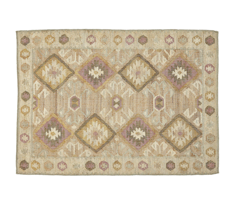 Jute Kelim, VALENCIA, beige, cream, moss, mustard, 140x200cm