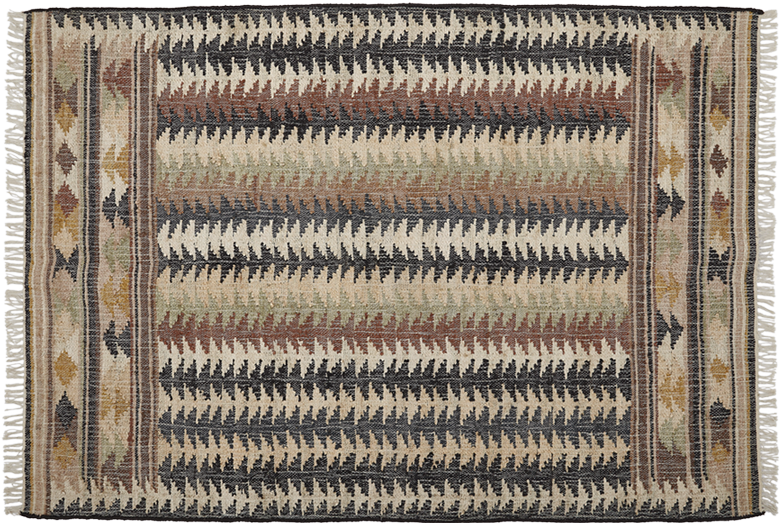 Jute Kelim, FIR, black, brown, beige, 140x200cm