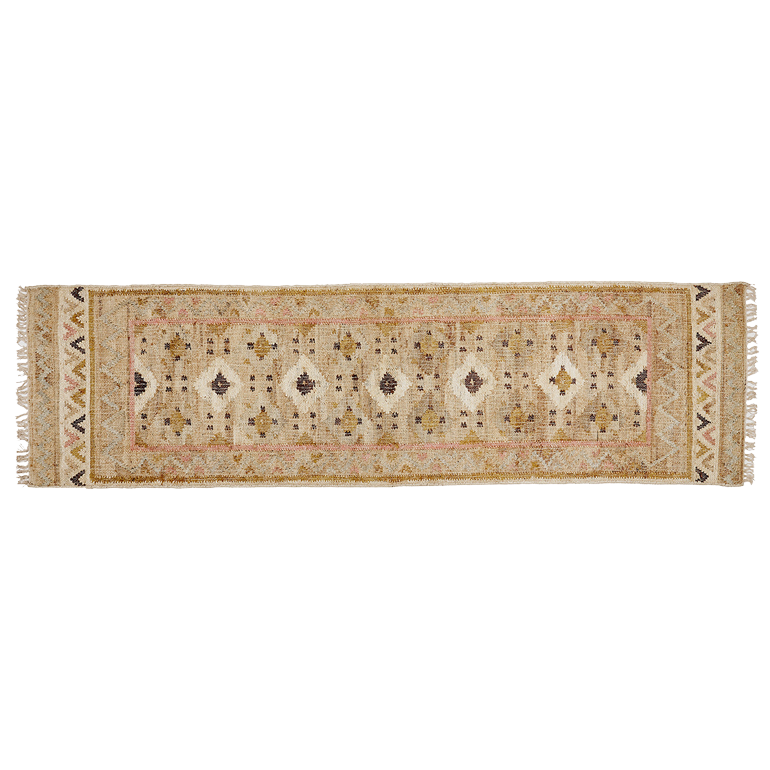 Jute Kelim, PROVENCE, natural/rose/buttercup, 70x250cm