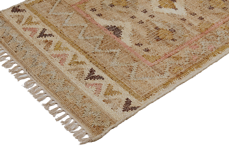 Jute Kelim, PROVENCE, natural/rose/buttercup, 70x250cm