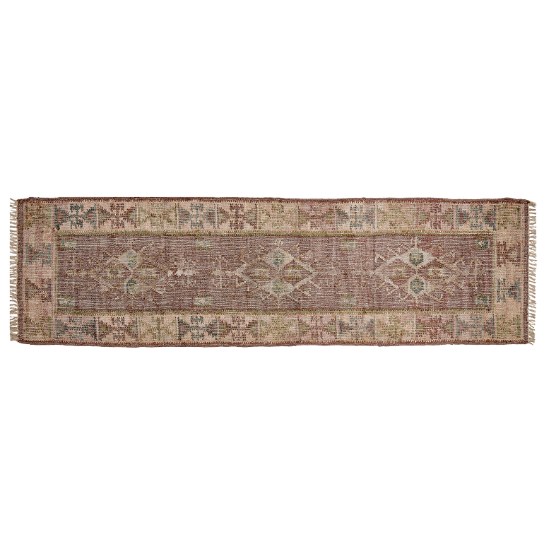 Jute Kelim, MUSCAT, cognac/grün/rosé, 70x250cm