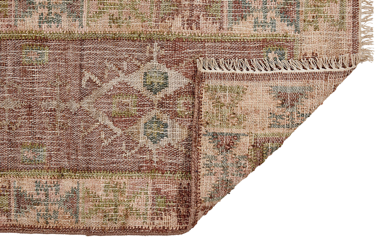 Jute Kelim, MUSCAT, cognac/grün/rosé, 70x250cm