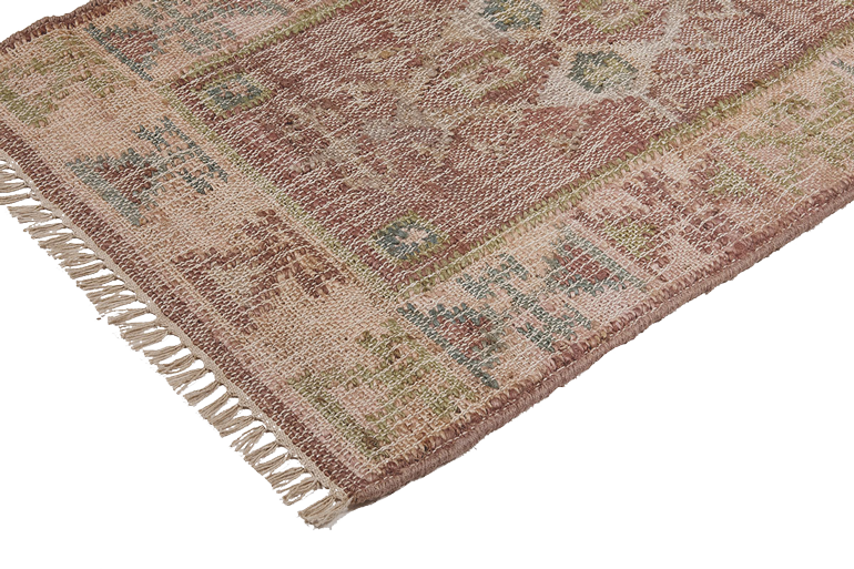 Jute Kelim, MUSCAT, cognac/grün/rosé, 70x250cm