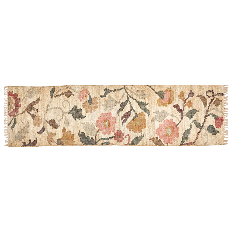 Jute Kelim, FLORA, natural/rose/pine, 70x250cm