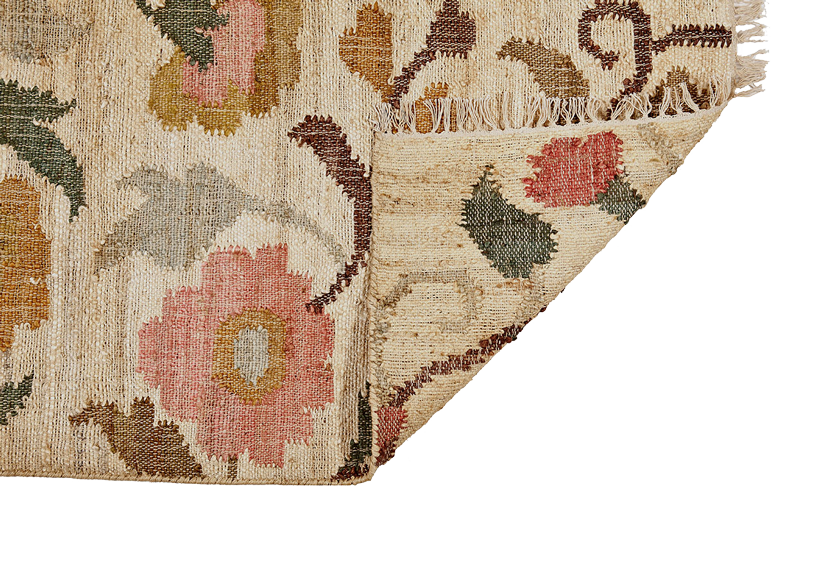 Jute Kelim, FLORA, natural/rose/pine, 70x250cm