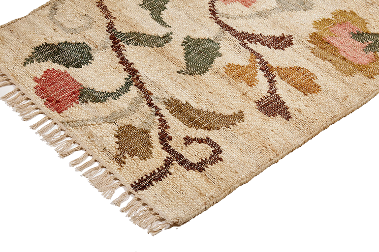 Jute Kelim, FLORA, natural/rose/pine, 70x250cm