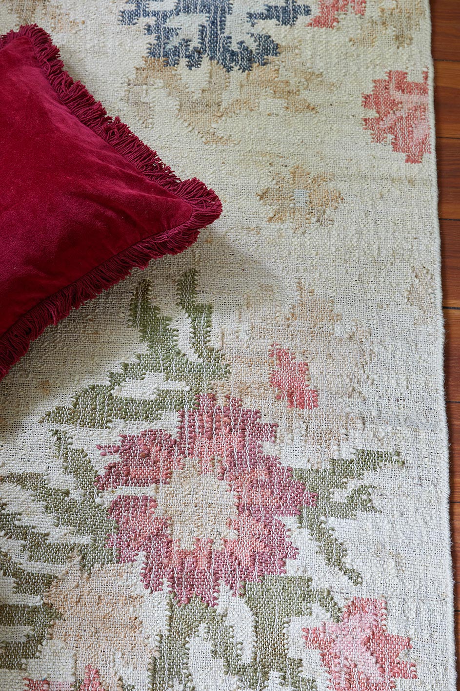 Jute Kelim, DORSET, pink, red, moss, blue, 70x250cm
