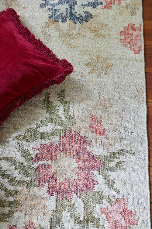 Jute Kelim, DORSET, pink, red, moss, blue, 70x250cm