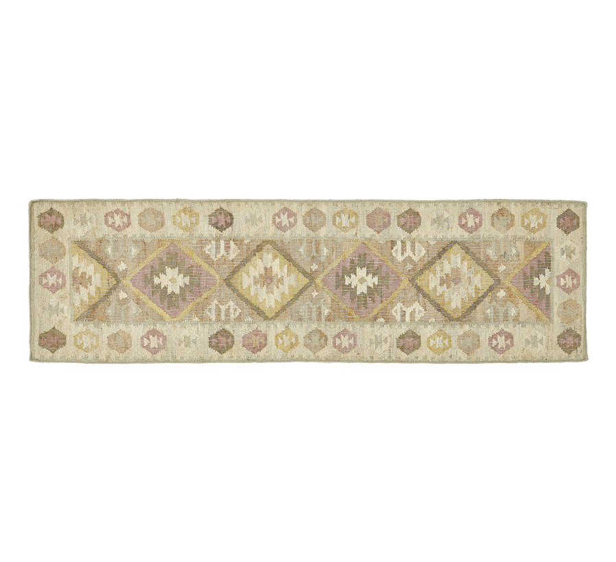 Jute Kelim, VALENCIA, beige, cream, moss, mustard, 70x250cm