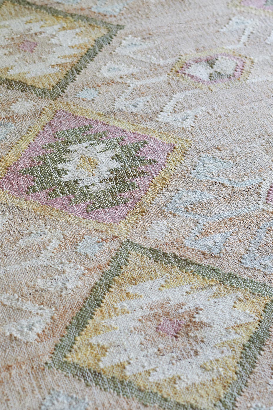 Jute Kelim, VALENCIA, beige, cream, moss, mustard, 70x250cm