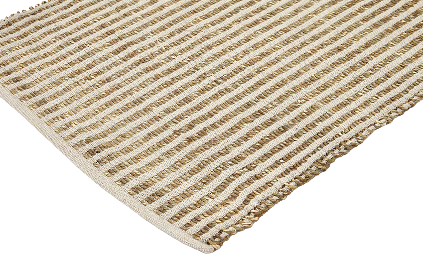 Seegrass Teppich, SAIGON, 70x250cm mit recycelter Baumwolle, weiß
