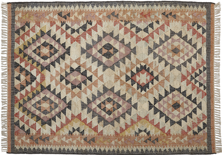 Jute Kelim, LULU, pink, orange, peach, 200x300cm