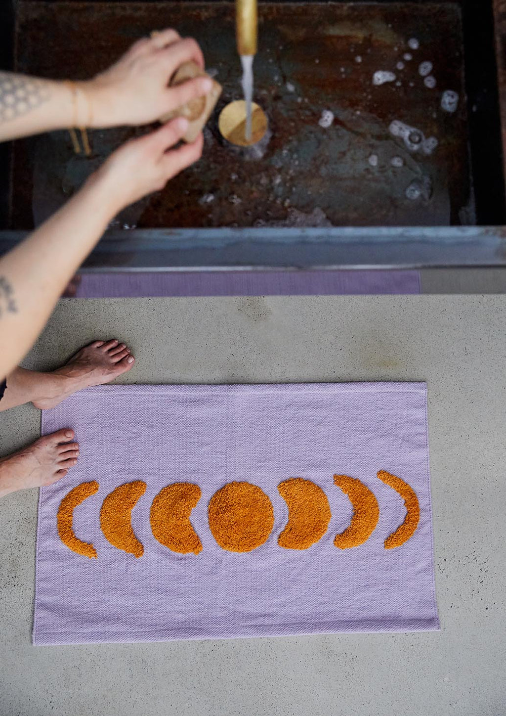 Badematte, LUNA, lila/orange, Baumwolle, 55x80cm