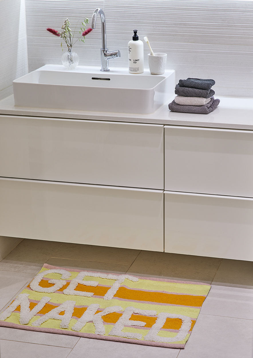 Badematte, NAKED, gelb/pink, Baumwolle, 55x80cm