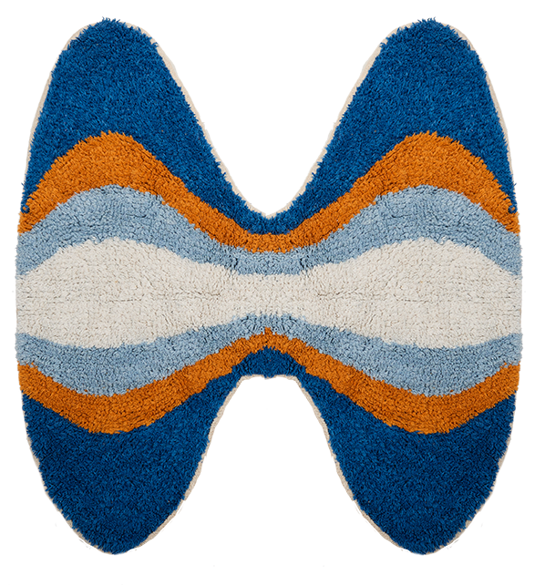 Teppich, GROOVY, natur/orange/blau, Baumwolle, 70x70cm