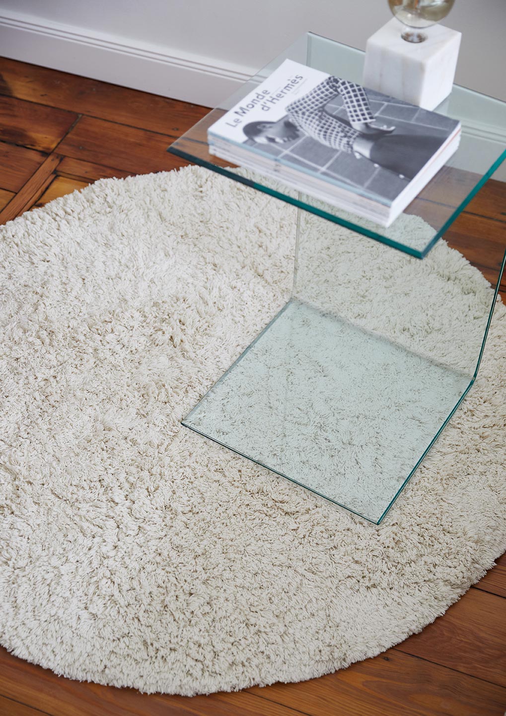 Teppich, SHAGGY, naturweiß, Baumwolle, 90cm Ø